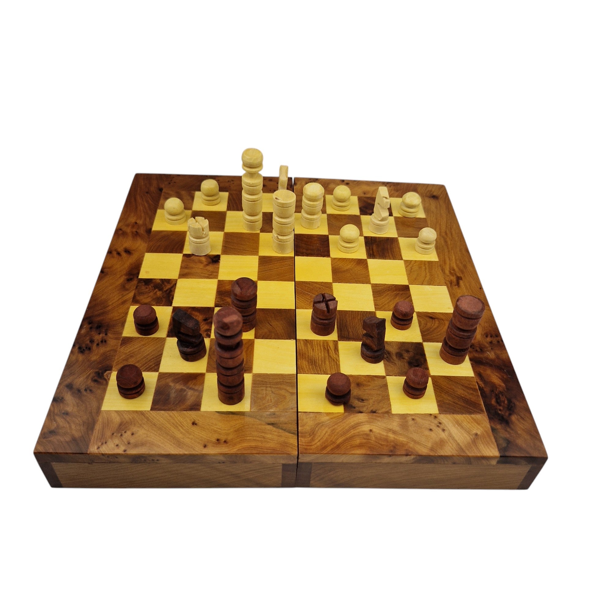 Handmade Thuya Burl Chess & Backgammon Board