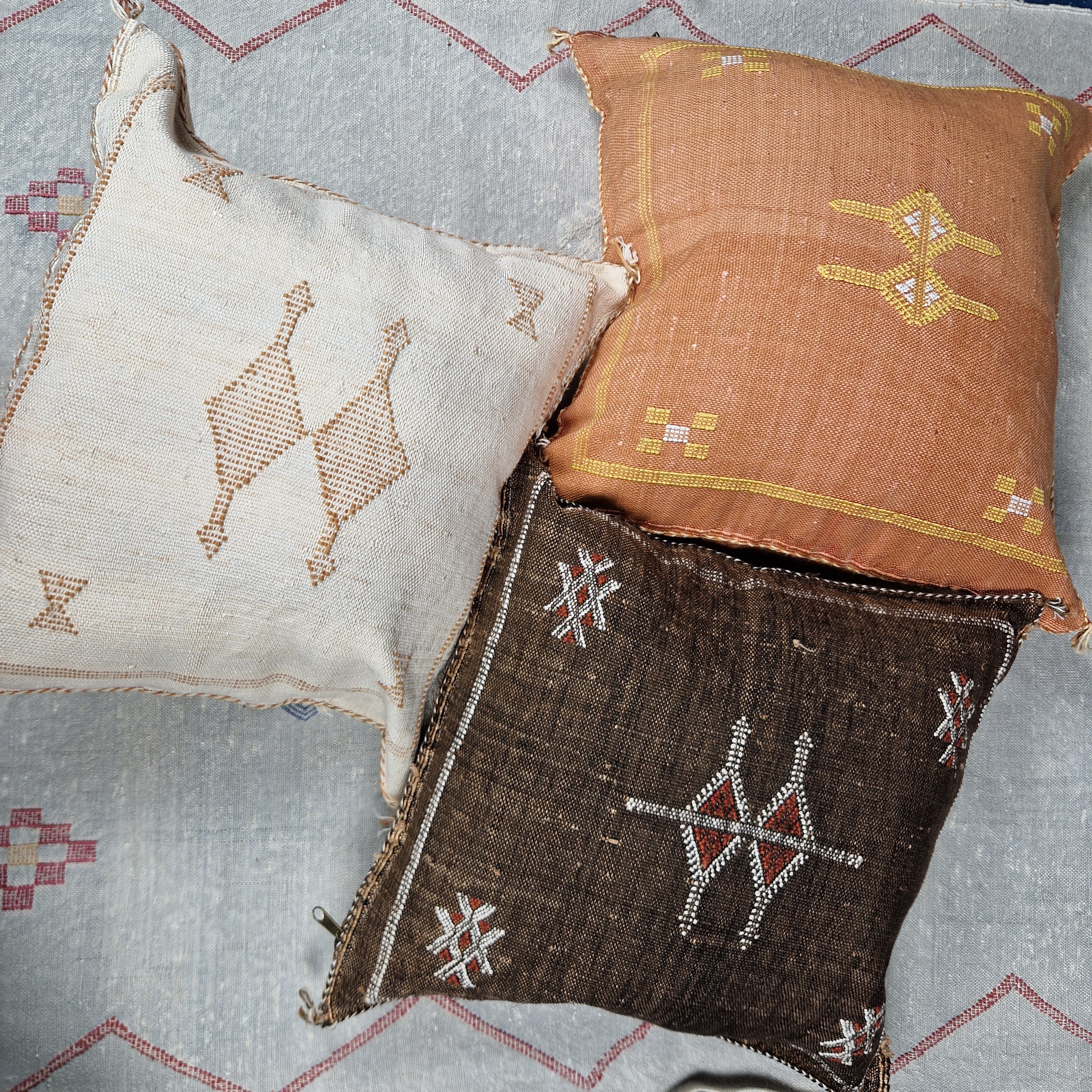 Handwoven Moroccan cactus Silk Pillow, 20x20 inch
