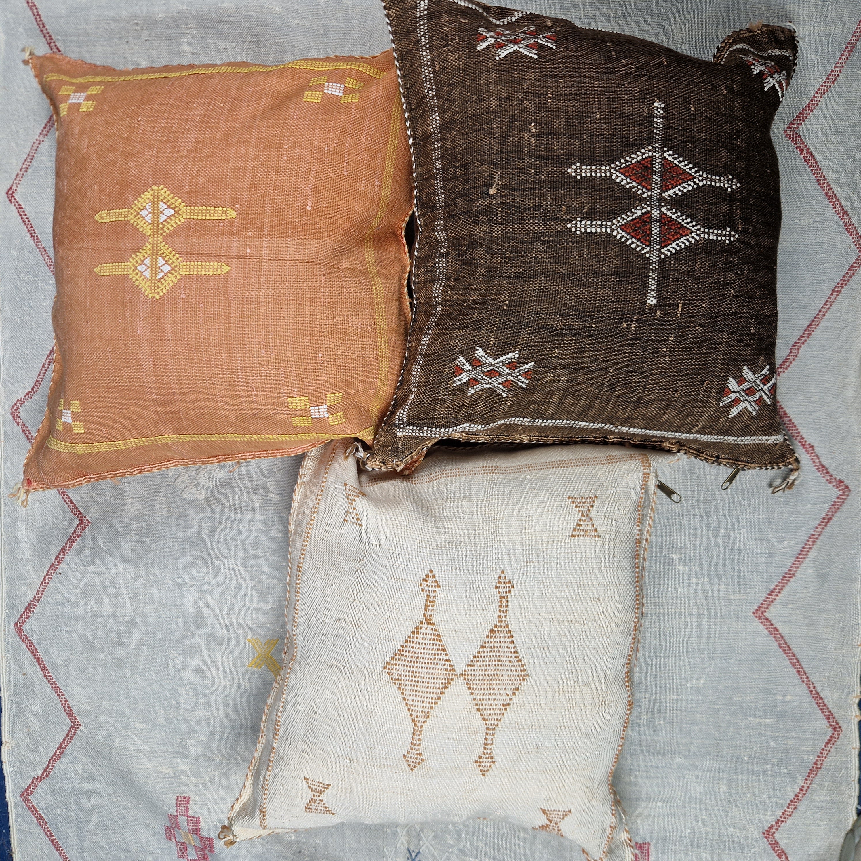 Handwoven Moroccan cactus Silk Pillow, 20x20 inch