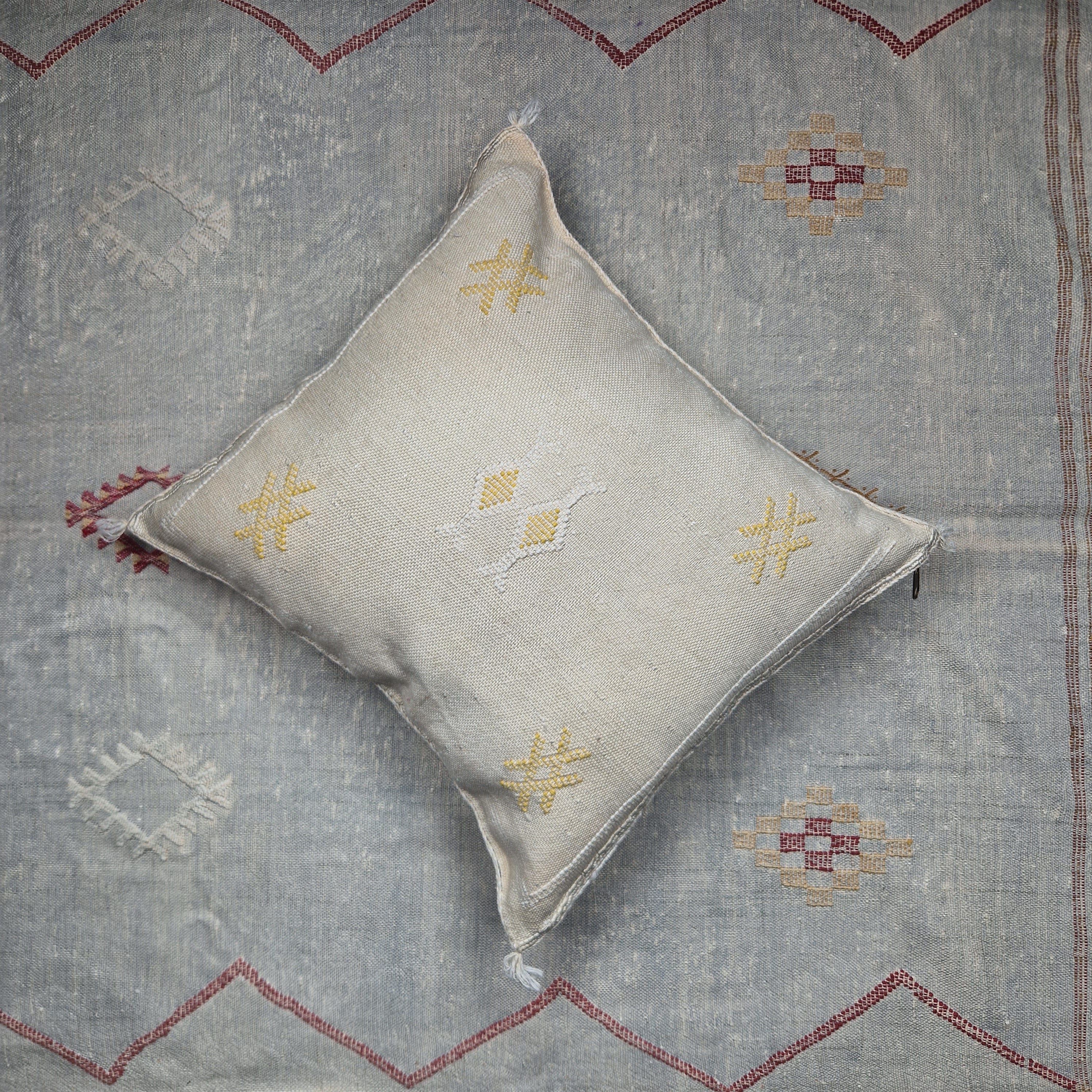 Handwoven Moroccan cactus Silk Pillow, 20x20 inch